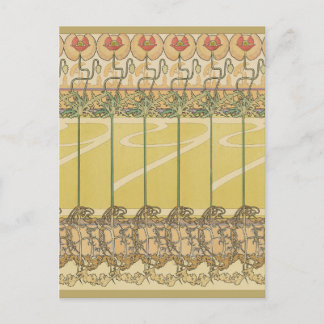 Cartão Postal Alfonse Mucha Poppies Art Nouveau Floral Wallpaper