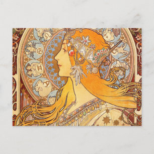 Cartão Postal Alfonse Mucha Zodiac Art Nouveau Mulher