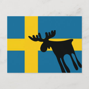 Cartão Postal Älg / Moose med Svenska flaggan