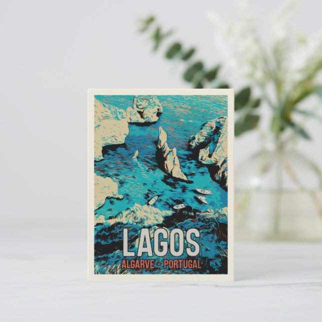 Cartão Postal Algarve Lagos litoral Portugal viagem (Em pé/Frente)