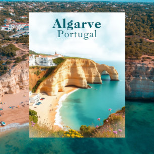 Cartão Postal Algarve Portugal Viagem Costeira Vintage
