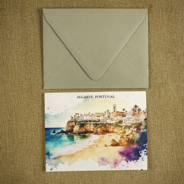 Cartão Postal Algarve Portugal Watercolor Viagem (Algarve Portugal travel postcard)