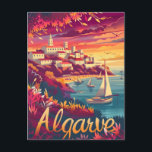 Cartão Postal Algarve Sunset<br><div class="desc">Experimente o fascínio mágico de Algarve quando o sol mergulha abaixo do horizonte com nossa ilustração de viagem ad. Essa peça encantadora captura a beleza litorânea, onde areias ouros encontram o abraço suave do Atlântico sob a matiz quente de um pôr do sol pitoresco. Imagine-se na margem, sentindo a brisa...</div>
