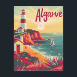 Cartão Postal Algarve Vintage<br><div class="desc">Escapar para a costa do Algarve, que está a tirar o fôlego, com a nossa ilustração de viagem. Essa peça encantadora captura a essência da felicidade costeira, onde penhascos ouros encontram-se as águas azuis do oceano Atlântico. Mergulhe na beleza tranquila das praias isoladas, nas charmosas aldeias de pesca e no...</div>
