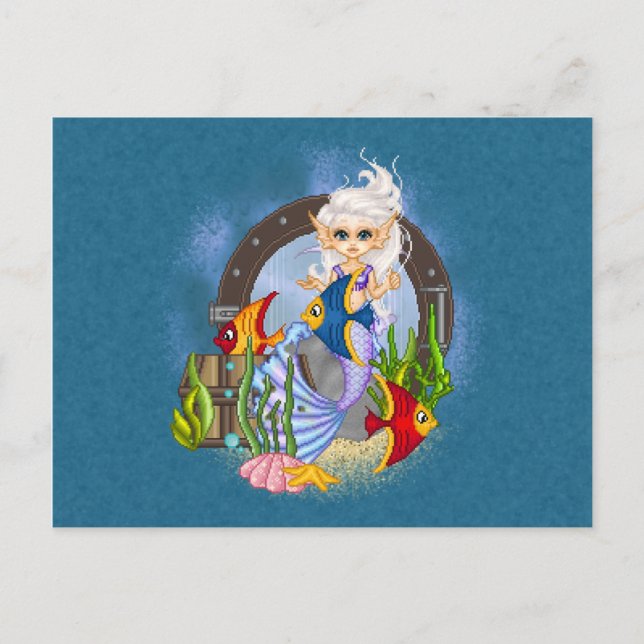 Cartão Postal Algo Fishy Mermaid Pixel Art (Frente)