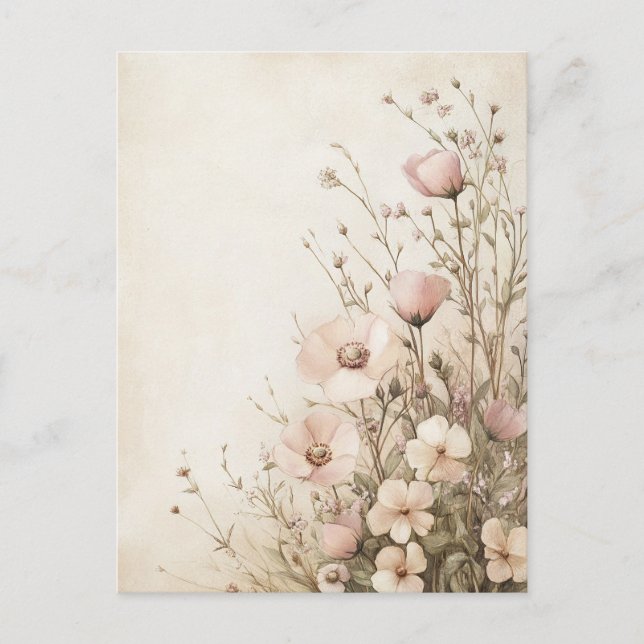 Cartão Postal Algodão-Flores Rosa (Frente)