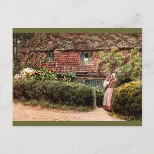 Cartão Postal Algodão rosa, mãe e filho (Frente)