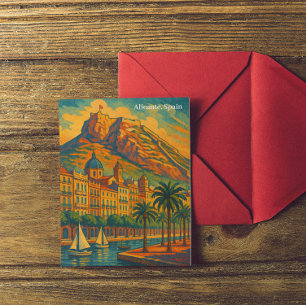 Cartão Postal Alicante Colorido Espanha Arte Vintage Costa Branc