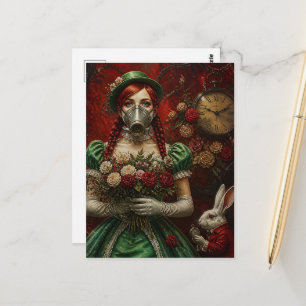 Cartão Postal Alice de Cabelo Vermelho em Máscara de Gás com Coe