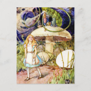 Cartão Postal Alice e a lagarta na Terra das Maravilhas