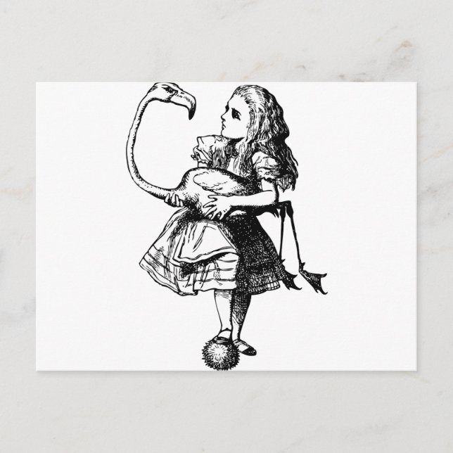 Cartão Postal Alice e Flamingo - preto (Frente)