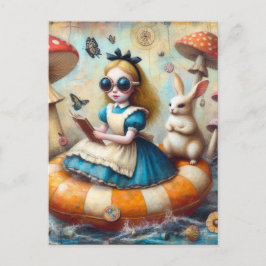 Cartão Postal Alice e o Coelho Branco flutuando pelo rio