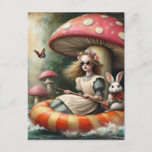 Cartão Postal Alice e o Coelho Branco flutuando rio abaixo