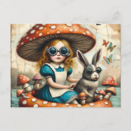 Cartão Postal Alice e o Coelho em uma Viagem Flutuante
