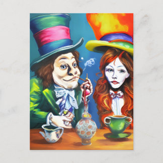 Cartão Postal Alice Fuma Cannabis Com o Chapeleiro Maluco