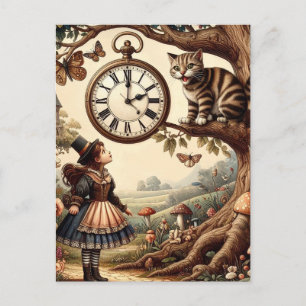 Cartão Postal Alice & Gato de Cheshire: Fantasia Caprichosa do P