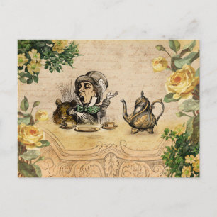 Cartão Postal Alice Mad Hatter em Wonderland Vintage