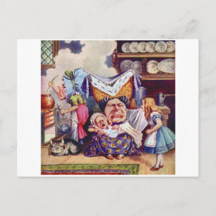 Cartão Postal Alice na Cozinha com a Duquesa e o Bebê Porco