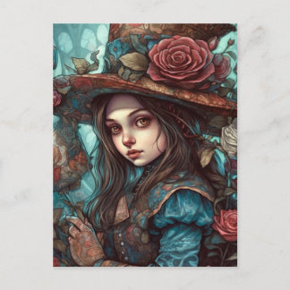 Cartão Postal Alice no chapéu com flores