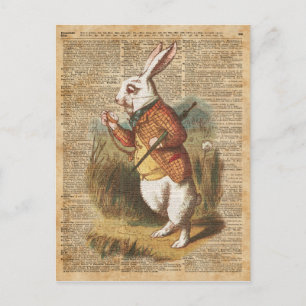 Cartão Postal Alice no Coelho Branco da Arte Vintage na Maravilh