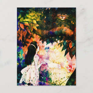 Cartão Postal Alice no País das Maravilhas Cheshire Cat Watercol