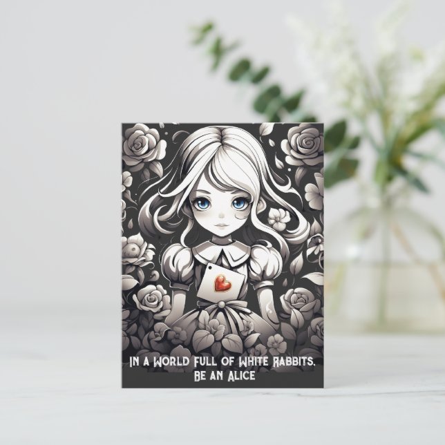 Cartão Postal Alice no País das Maravilhas e Fantasia Floral dos (Em pé/Frente)