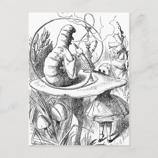 Cartão Postal Alice Olhando para a Lagarta (Frente)