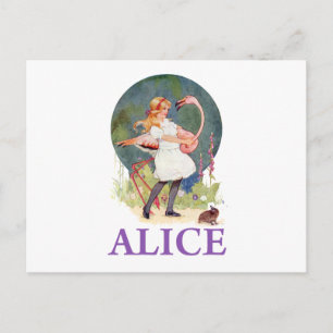 CARTÃO POSTAL ALICE PREPARA-SE PARA JOGAR FLAMINGO CROQUET