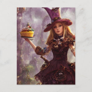 Cartão Postal Alice Steampunk Com Um Cupcut