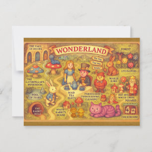 Cartão Postal Alice Whimsical Map no País das Maravilhas
