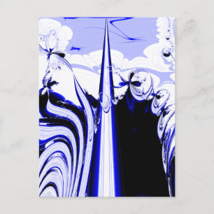Cartão Postal Alien Tropics - Fractal Art Design. Blue and White