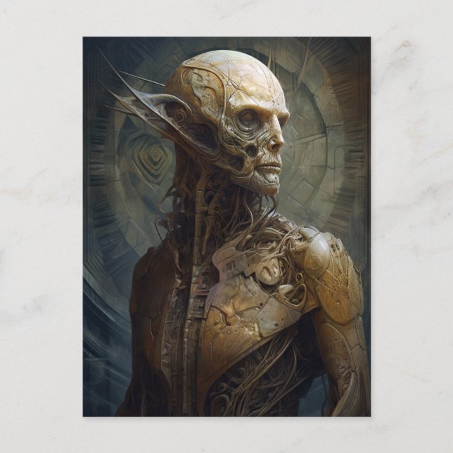 Cartão Postal Alienígena Cyborg Futurística Ficção Científica (Frente)