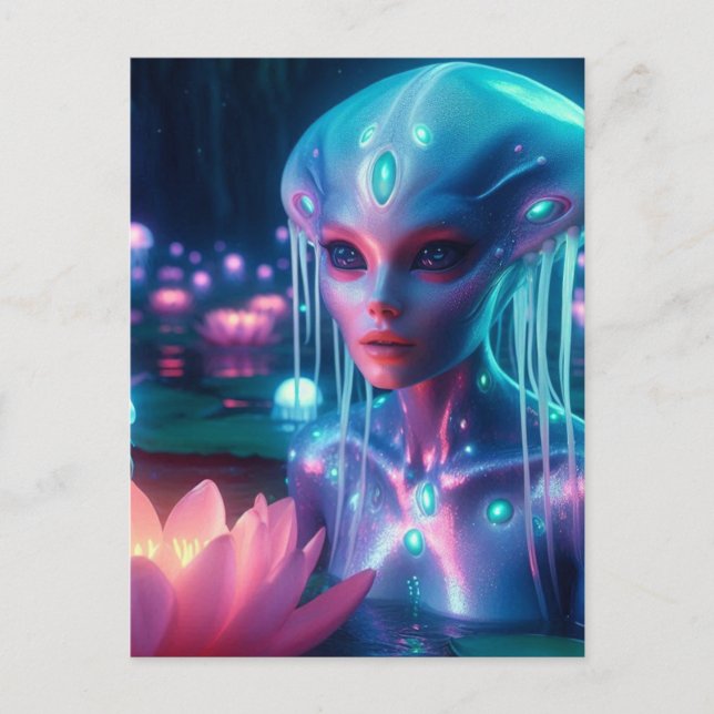 Cartão Postal alienígena de Natação Bioluminescente (Frente)