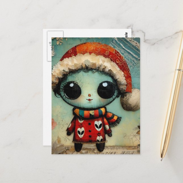 Cartão Postal Alienígena de Natal Fofo Único em PJs (Frente/Verso In Situ)