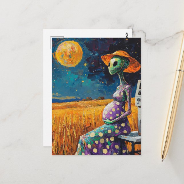 Cartão Postal Alienígena de ser mãe em um campo de trigo (Frente/Verso In Situ)