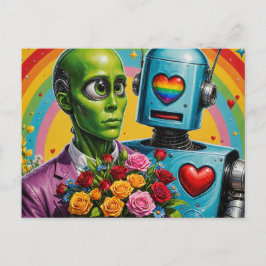 Cartão Postal Alienígena e Casal robô