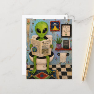Cartão Postal Alienígena Engraçado no Banheiro