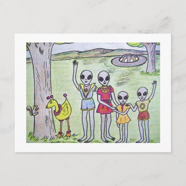 Cartão Postal Alienígena Familiar Saindo Bem (Frente)