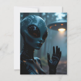 Cartão Postal Alienígena Feminina Extraterrestre e OVNI
