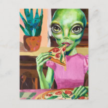 Alienígena na Pizza de Comida Rosa