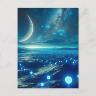 Cartão Postal Alienígena Planeta e Alienígena LIfeforms em Azul