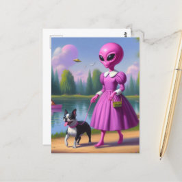 Cartão Postal Alienígena Rosa Caminha Por Boston Terrier