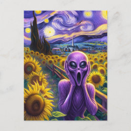 Cartão Postal Alienígena Roxa Girassóis Girassóis Faux Van Gogh