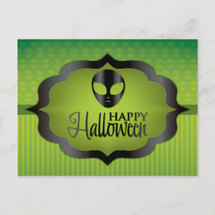 Cartão Postal Alienígena verde Halloween