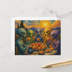 Cartão Postal Alienígenas Coloridos Com Pêssegos Falso Van Gogh
