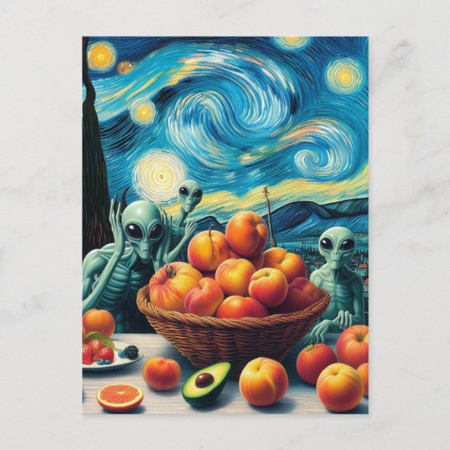 Cartão Postal Aliens Com Fruta Faux Van Gogh (Frente)