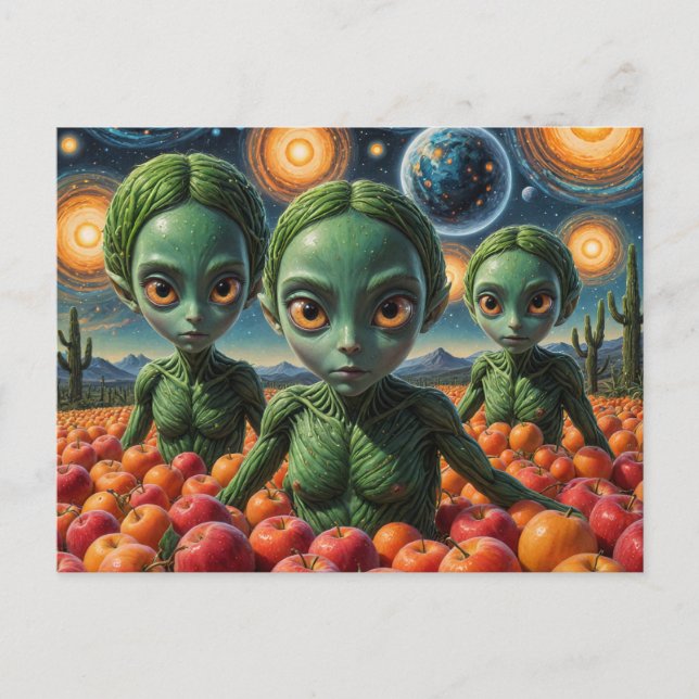 Cartão Postal Aliens Com Maçãs (Frente)
