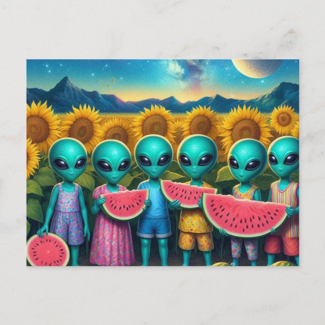 Cartão Postal Aliens Com Melancia (Frente)