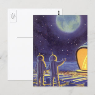 Cartão Postal Aliens de ficção científica na Lua Planeta Azul