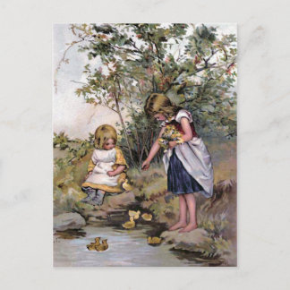 Cartão Postal Alimentando a Ilustração de Vintagem de Patos